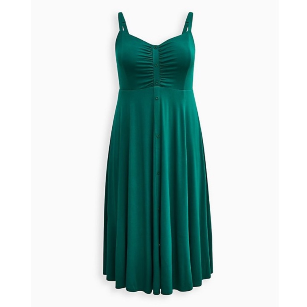 torrid Teal Green Ruched Button-Front Midi Dress